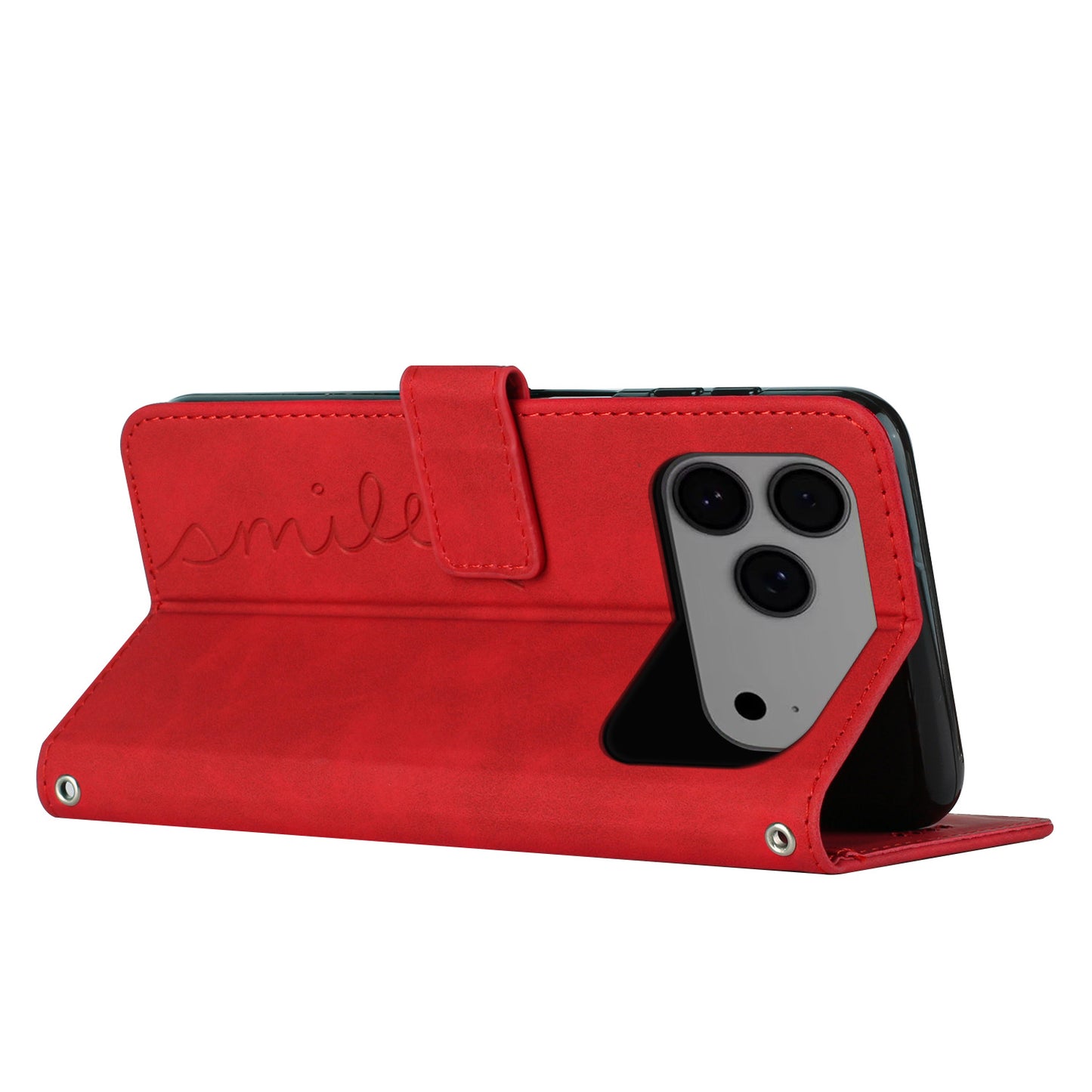 For iPhone 17 Pro Max Stand Case PU Leather Phone Cover Imprinted Heart Pattern - Red