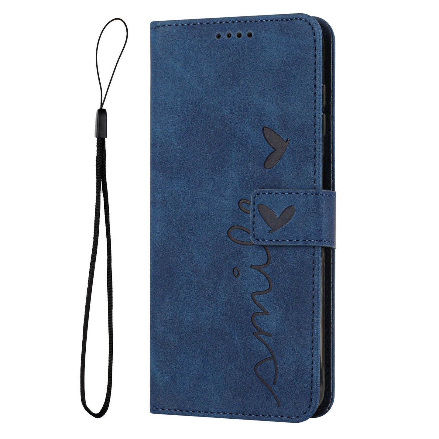 For iPhone 17 Pro Max Stand Case PU Leather Phone Cover Imprinted Heart Pattern - Blue