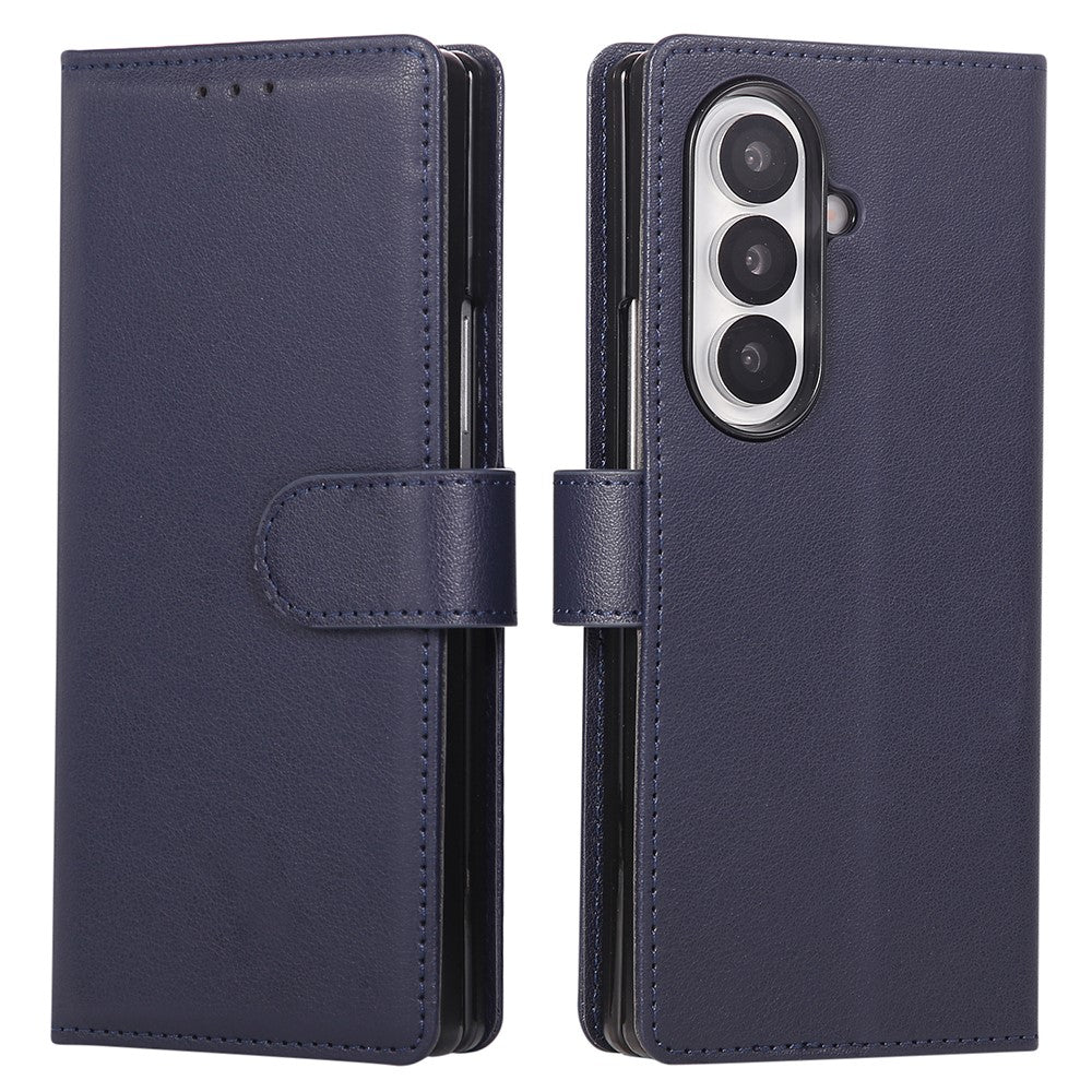 For Samsung Galaxy Z Fold7 5G Case Wallet Stand PU Leather Phone Cover with Wrist Strap - Blue