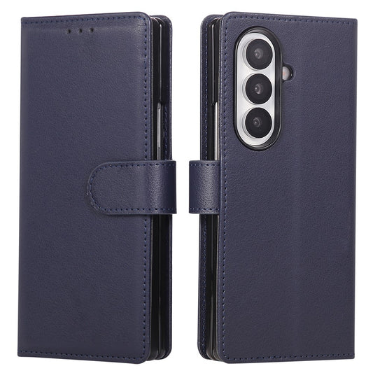 For Samsung Galaxy Z Fold7 5G Case Wallet Stand PU Leather Phone Cover with Wrist Strap - Blue