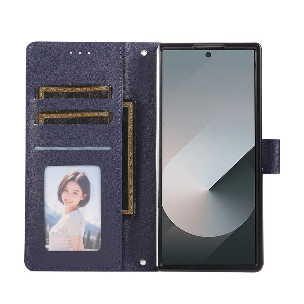 For Samsung Galaxy Z Fold7 5G Case Wallet Stand PU Leather Phone Cover with Wrist Strap - Blue
