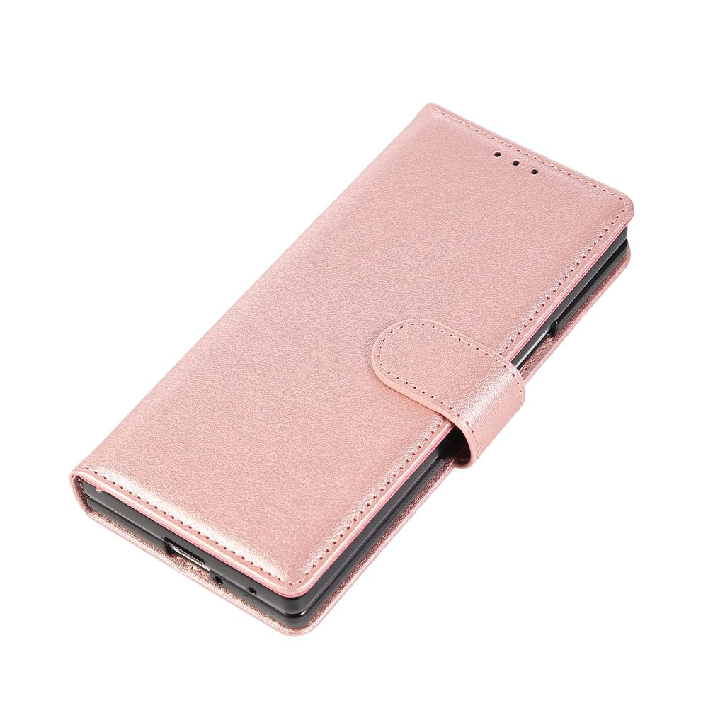 For Samsung Galaxy Z Fold7 5G Case Wallet Stand PU Leather Phone Cover with Wrist Strap - Rose Gold