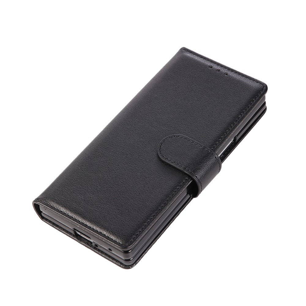 For Samsung Galaxy Z Fold7 5G Case Wallet Stand PU Leather Phone Cover with Wrist Strap - Black