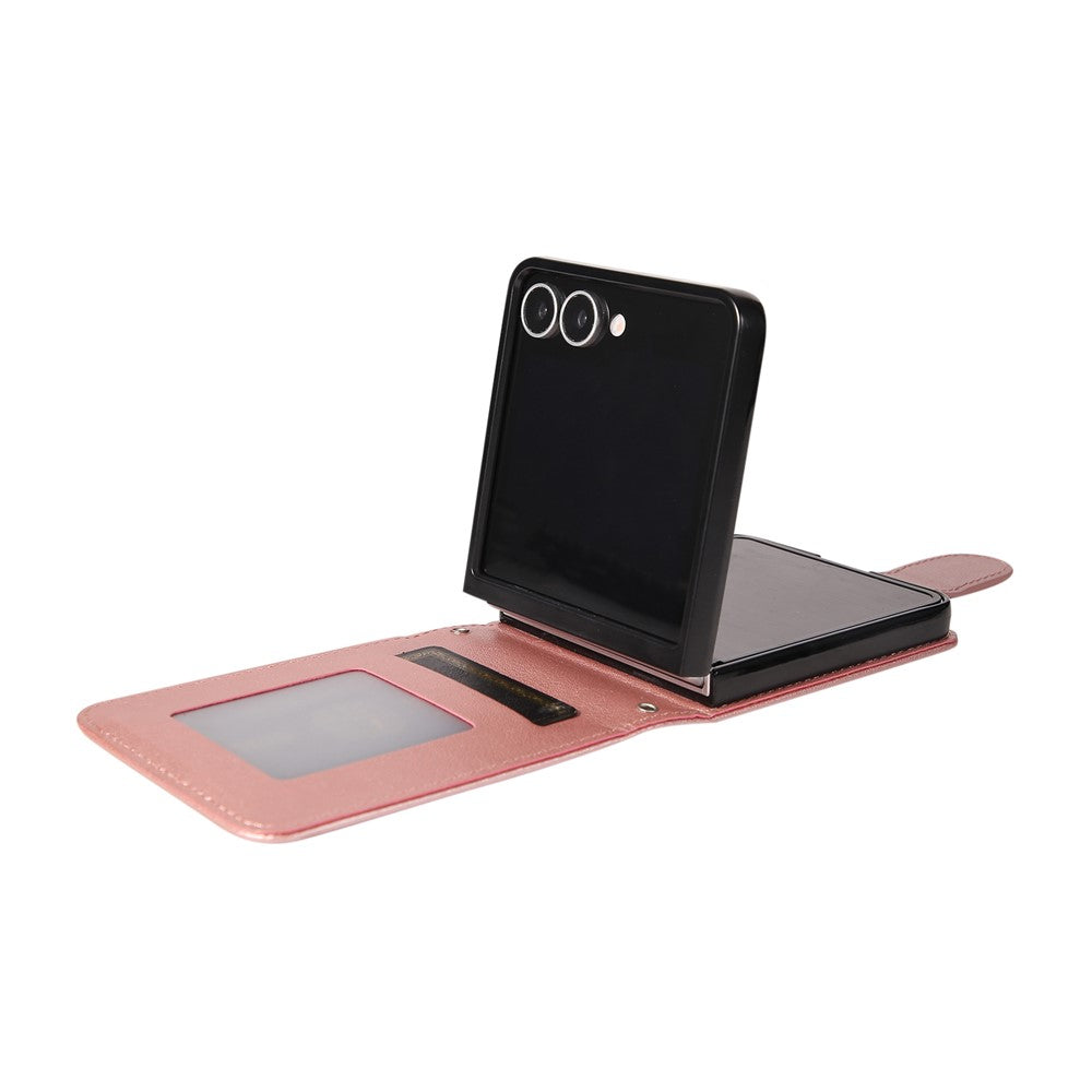 For Samsung Galaxy Z Flip7 5G Case Magnetic Clasp PU Leather Phone Cover with Card Slot - Rose Gold