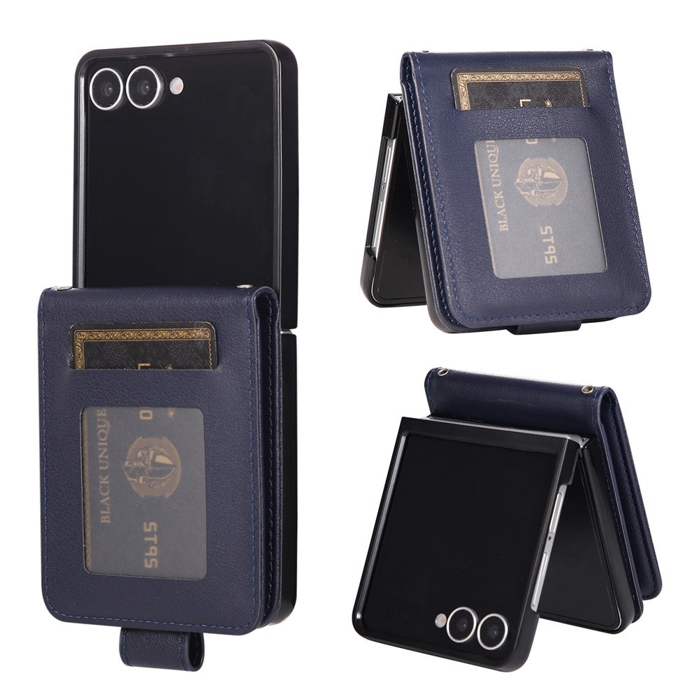 For Samsung Galaxy Z Flip7 5G Case Magnetic Clasp PU Leather Phone Cover with Card Slot - Blue