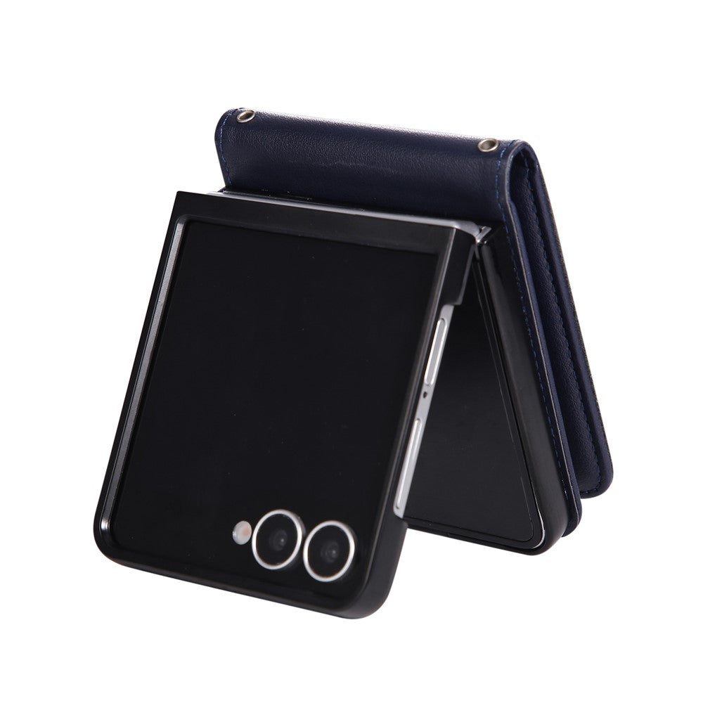 For Samsung Galaxy Z Flip7 5G Case Magnetic Clasp PU Leather Phone Cover with Card Slot - Blue