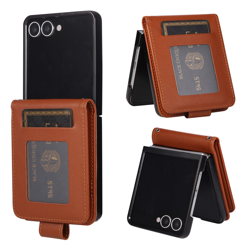 For Samsung Galaxy Z Flip7 5G Case Magnetic Clasp PU Leather Phone Cover with Card Slot - Brown