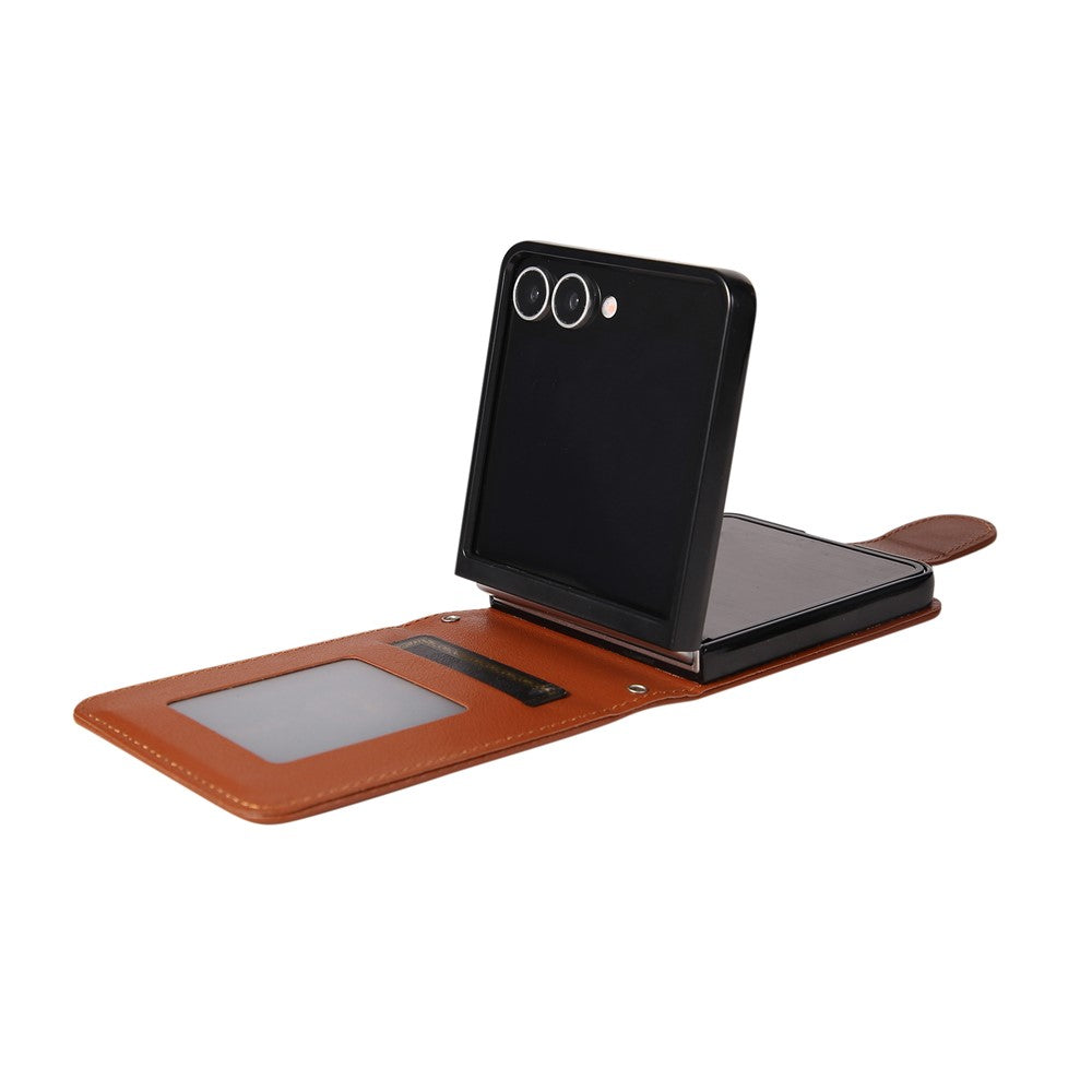 For Samsung Galaxy Z Flip7 5G Case Magnetic Clasp PU Leather Phone Cover with Card Slot - Brown