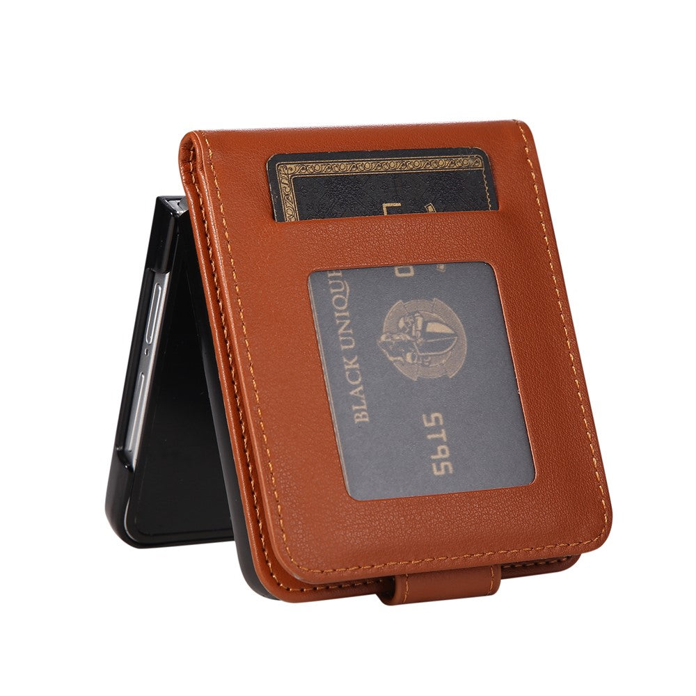 For Samsung Galaxy Z Flip7 5G Case Magnetic Clasp PU Leather Phone Cover with Card Slot - Brown