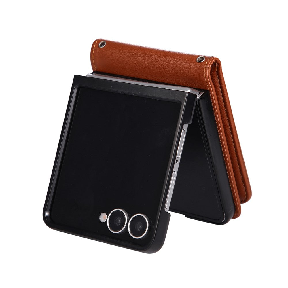 For Samsung Galaxy Z Flip7 5G Case Magnetic Clasp PU Leather Phone Cover with Card Slot - Brown
