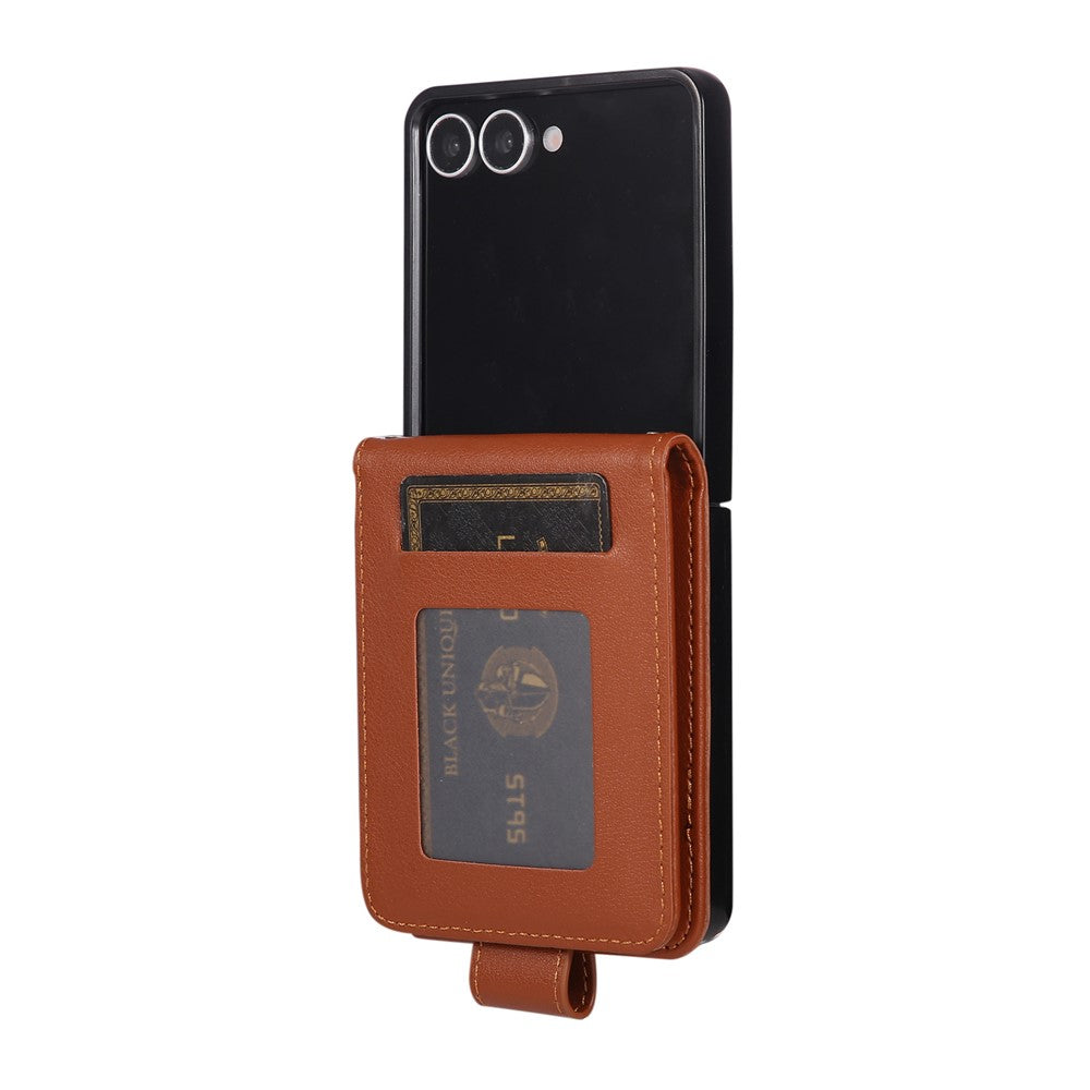 For Samsung Galaxy Z Flip7 5G Case Magnetic Clasp PU Leather Phone Cover with Card Slot - Brown