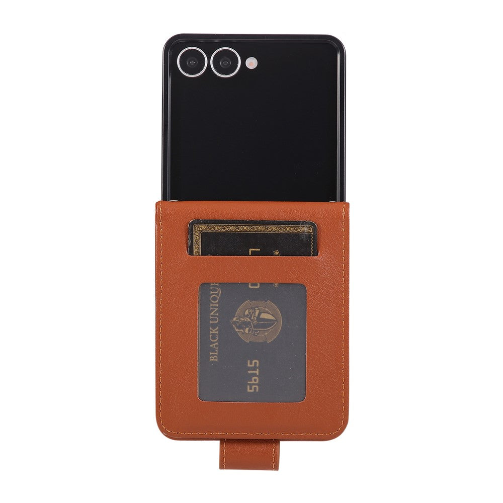 For Samsung Galaxy Z Flip7 5G Case Magnetic Clasp PU Leather Phone Cover with Card Slot - Brown
