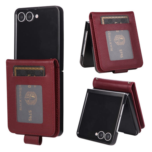 For Samsung Galaxy Z Flip7 5G Case Magnetic Clasp PU Leather Phone Cover with Card Slot - Wine Red