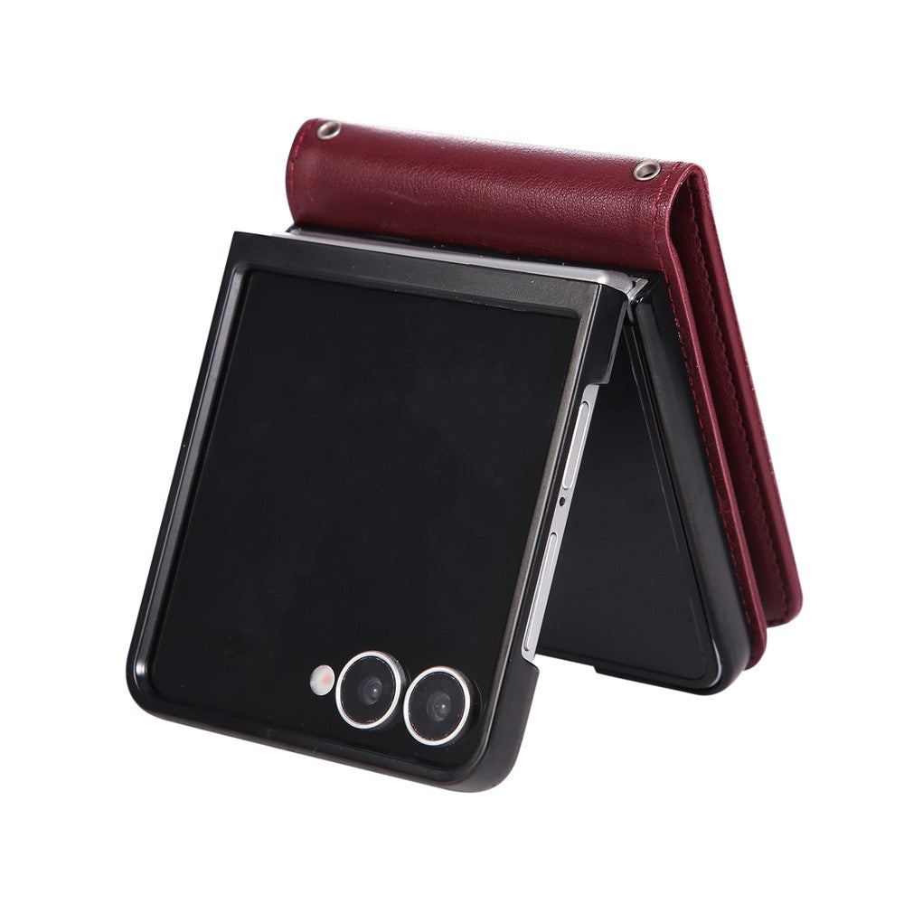 For Samsung Galaxy Z Flip7 5G Case Magnetic Clasp PU Leather Phone Cover with Card Slot - Wine Red