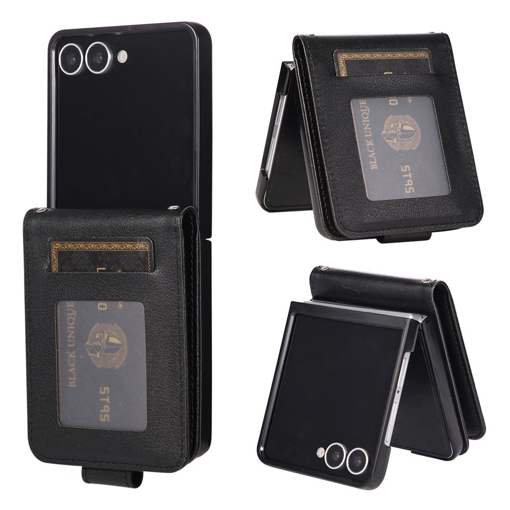 For Samsung Galaxy Z Flip7 5G Case Magnetic Clasp PU Leather Phone Cover with Card Slot - Black