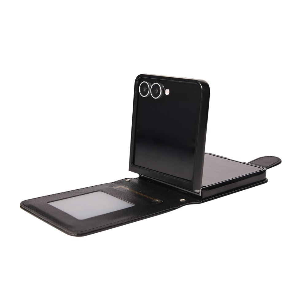 For Samsung Galaxy Z Flip7 5G Case Magnetic Clasp PU Leather Phone Cover with Card Slot - Black