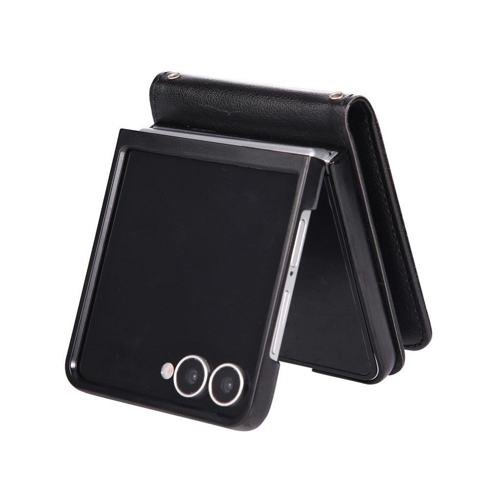 For Samsung Galaxy Z Flip7 5G Case Magnetic Clasp PU Leather Phone Cover with Card Slot - Black