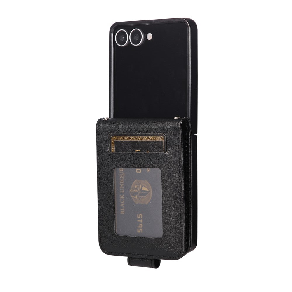 For Samsung Galaxy Z Flip7 5G Case Magnetic Clasp PU Leather Phone Cover with Card Slot - Black