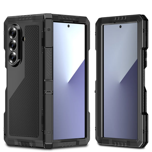 For Samsung Galaxy Z Fold7 5G Case Aluminium Alloy + Silicone Kickstand Cover with PET Screen Film - Black