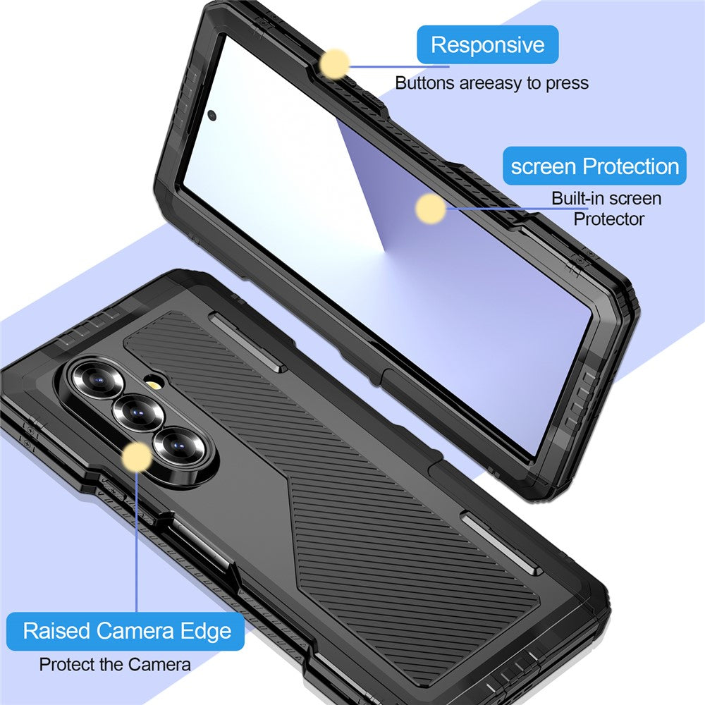 For Samsung Galaxy Z Fold7 5G Case Aluminium Alloy + Silicone Kickstand Cover with PET Screen Film - Black