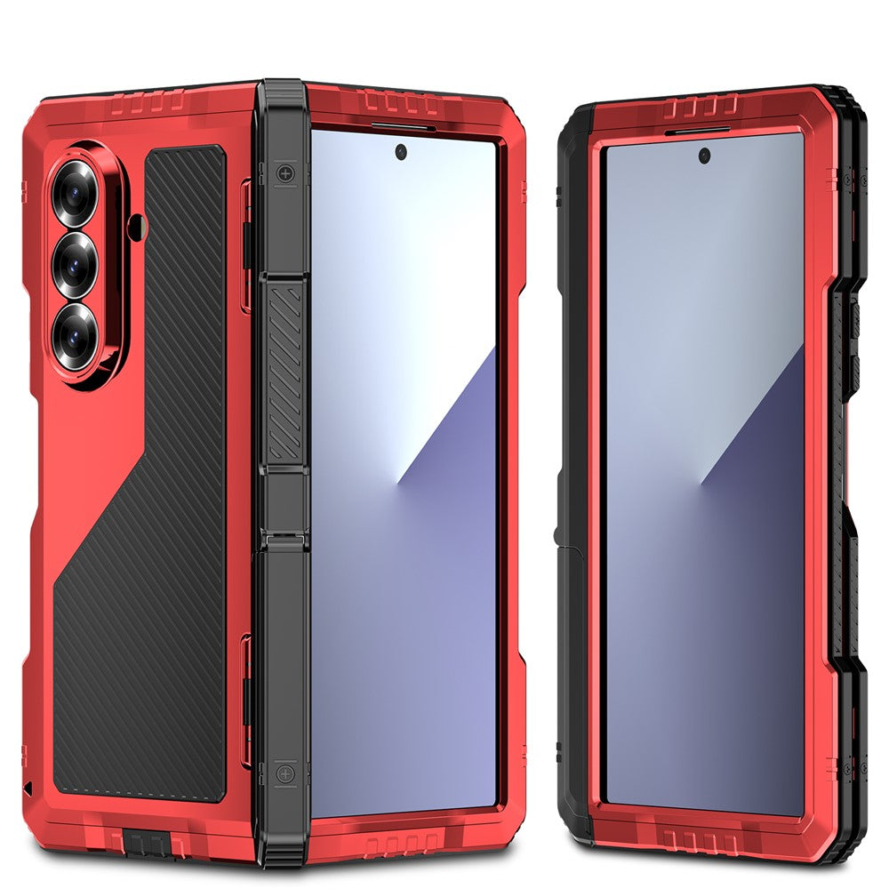 For Samsung Galaxy Z Fold7 5G Case Aluminium Alloy + Silicone Kickstand Cover with PET Screen Film - Red