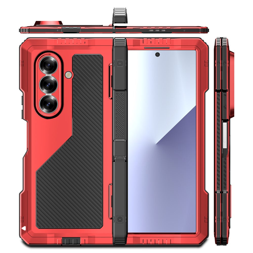 For Samsung Galaxy Z Fold7 5G Case Aluminium Alloy + Silicone Kickstand Cover with PET Screen Film - Red