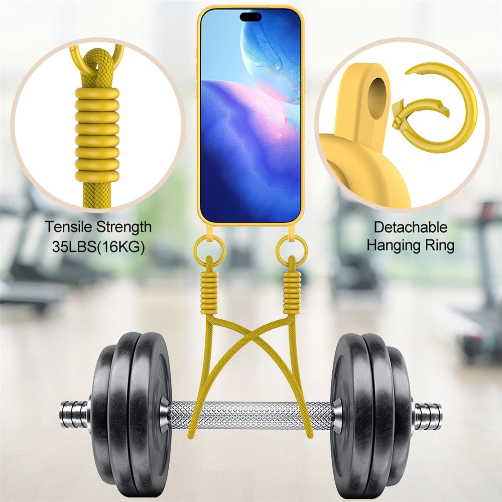 For iPhone 17 Pro Max Case Liquid Silicone Card Holder Phone Back Cover with Wrist Strap - Yellow