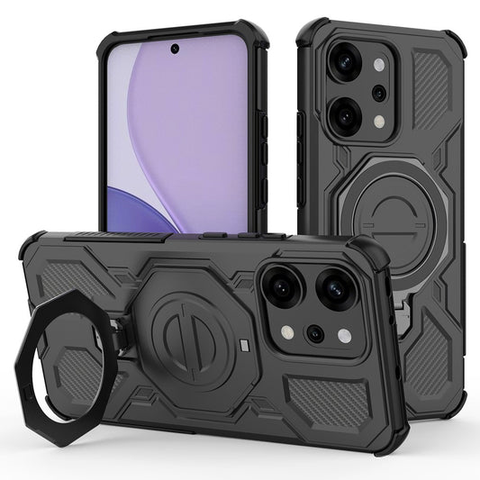 For Oppo Reno14 Pro 5G (Global) Magnetic Case Rotating Metal Kickstand PC + TPU Phone Back Cover - Black