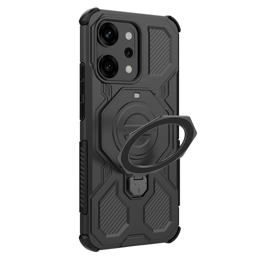 For Oppo Reno14 Pro 5G (Global) Magnetic Case Rotating Metal Kickstand PC + TPU Phone Back Cover - Black