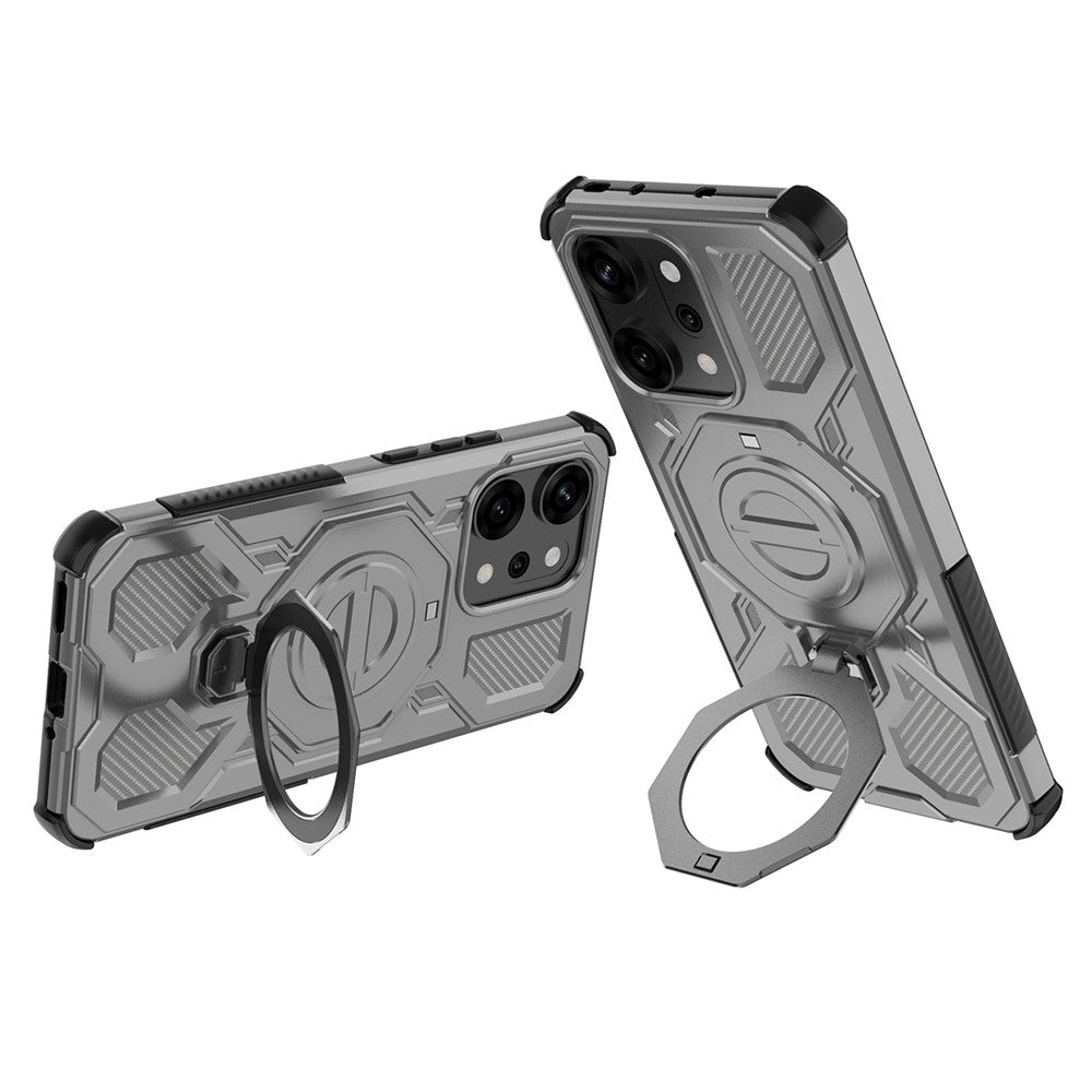 For Oppo Reno14 Pro 5G (Global) Magnetic Case Rotating Metal Kickstand PC + TPU Phone Back Cover - Grey