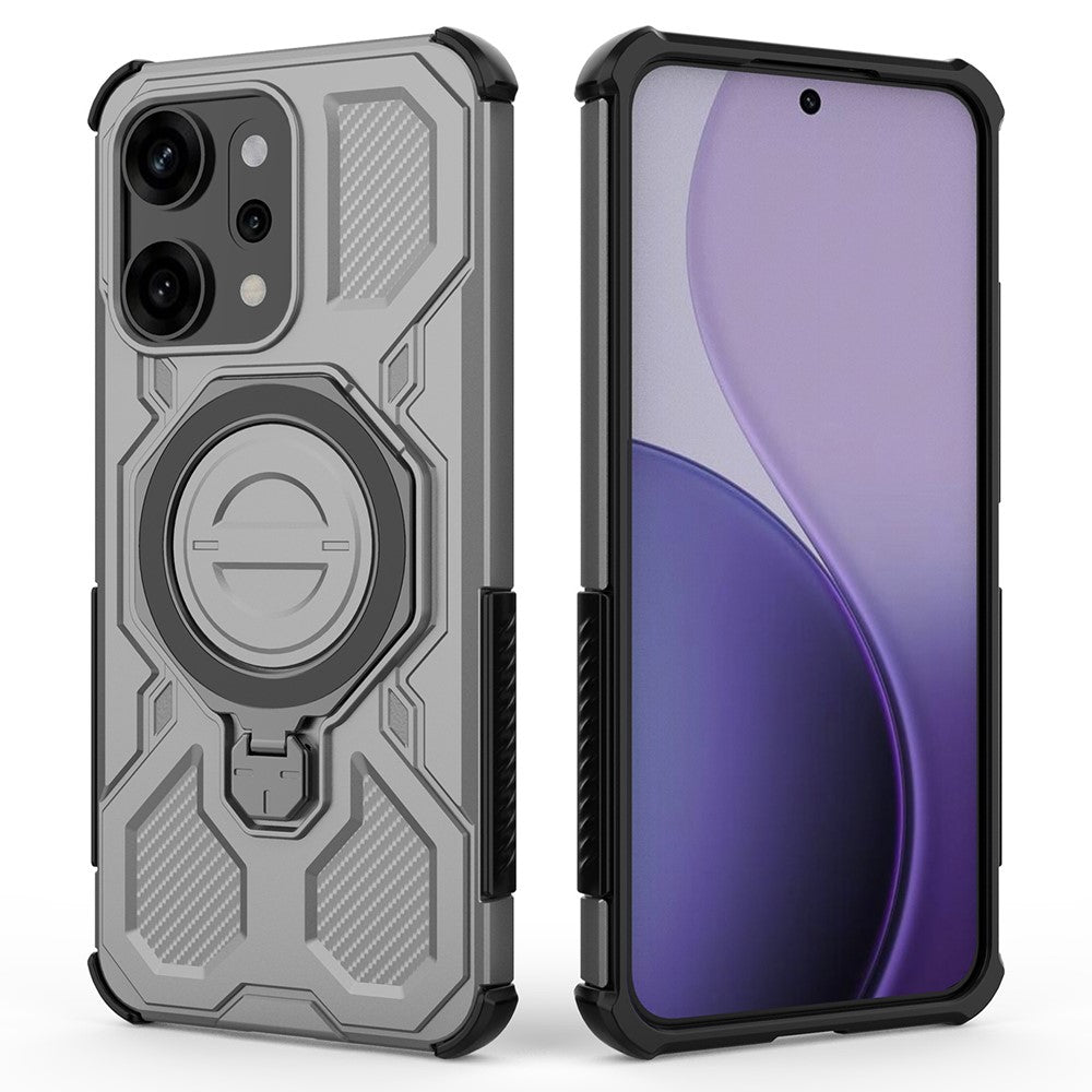 For Oppo Reno14 Pro 5G (Global) Magnetic Case Rotating Metal Kickstand PC + TPU Phone Back Cover - Grey