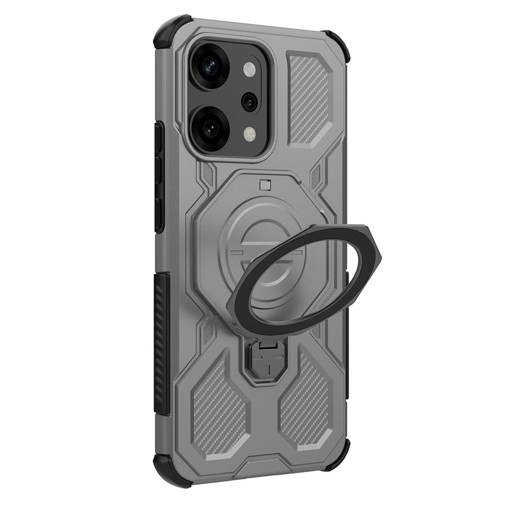 For Oppo Reno14 Pro 5G (Global) Magnetic Case Rotating Metal Kickstand PC + TPU Phone Back Cover - Grey