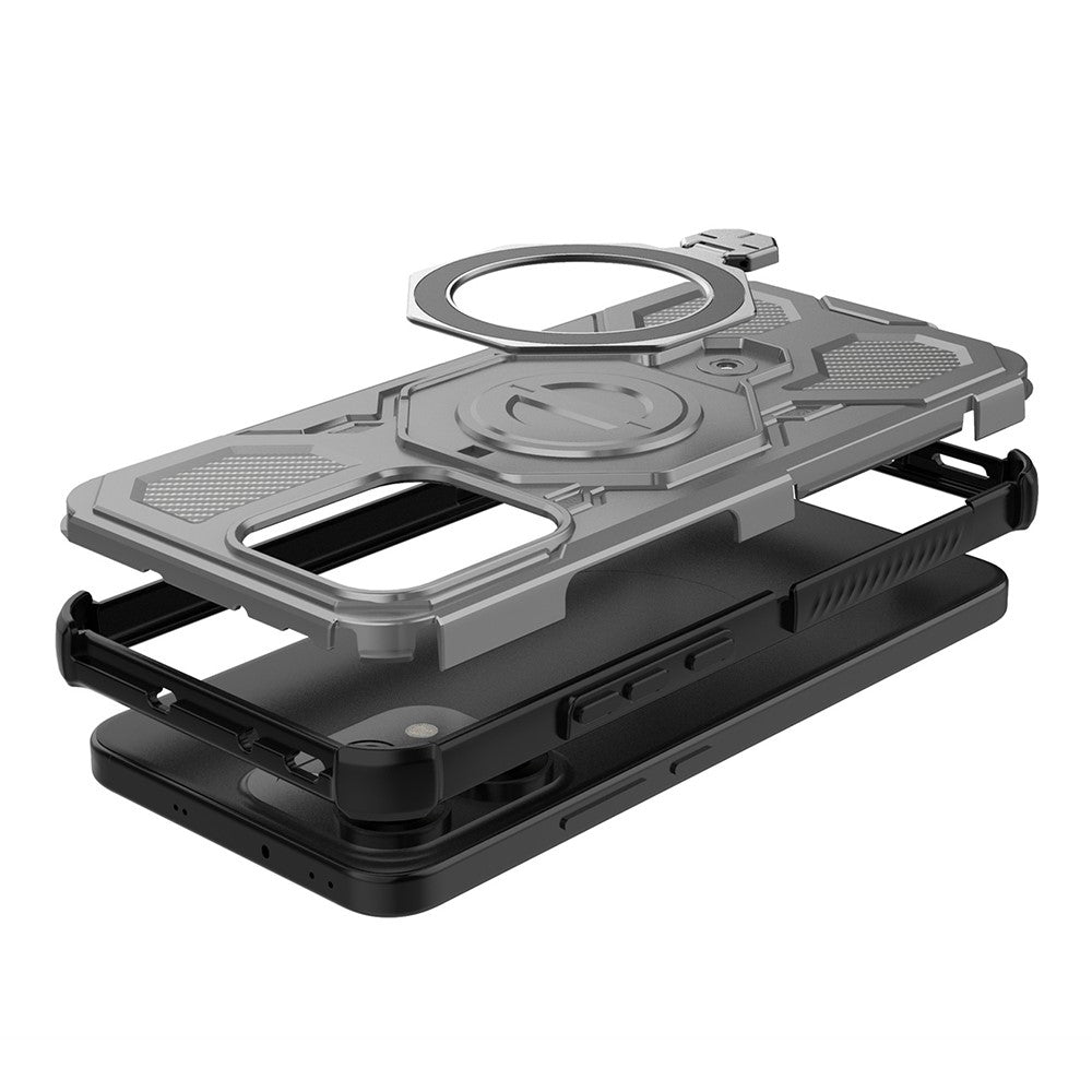 For Oppo Reno14 Pro 5G (Global) Magnetic Case Rotating Metal Kickstand PC + TPU Phone Back Cover - Grey