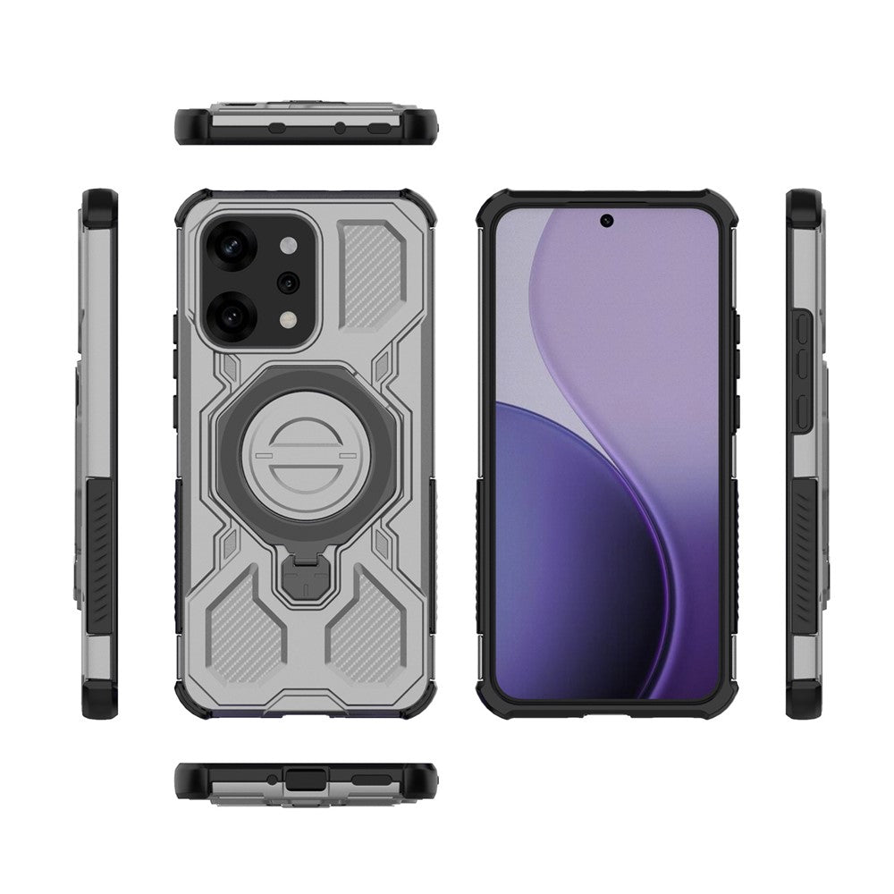 For Oppo Reno14 Pro 5G (Global) Magnetic Case Rotating Metal Kickstand PC + TPU Phone Back Cover - Grey