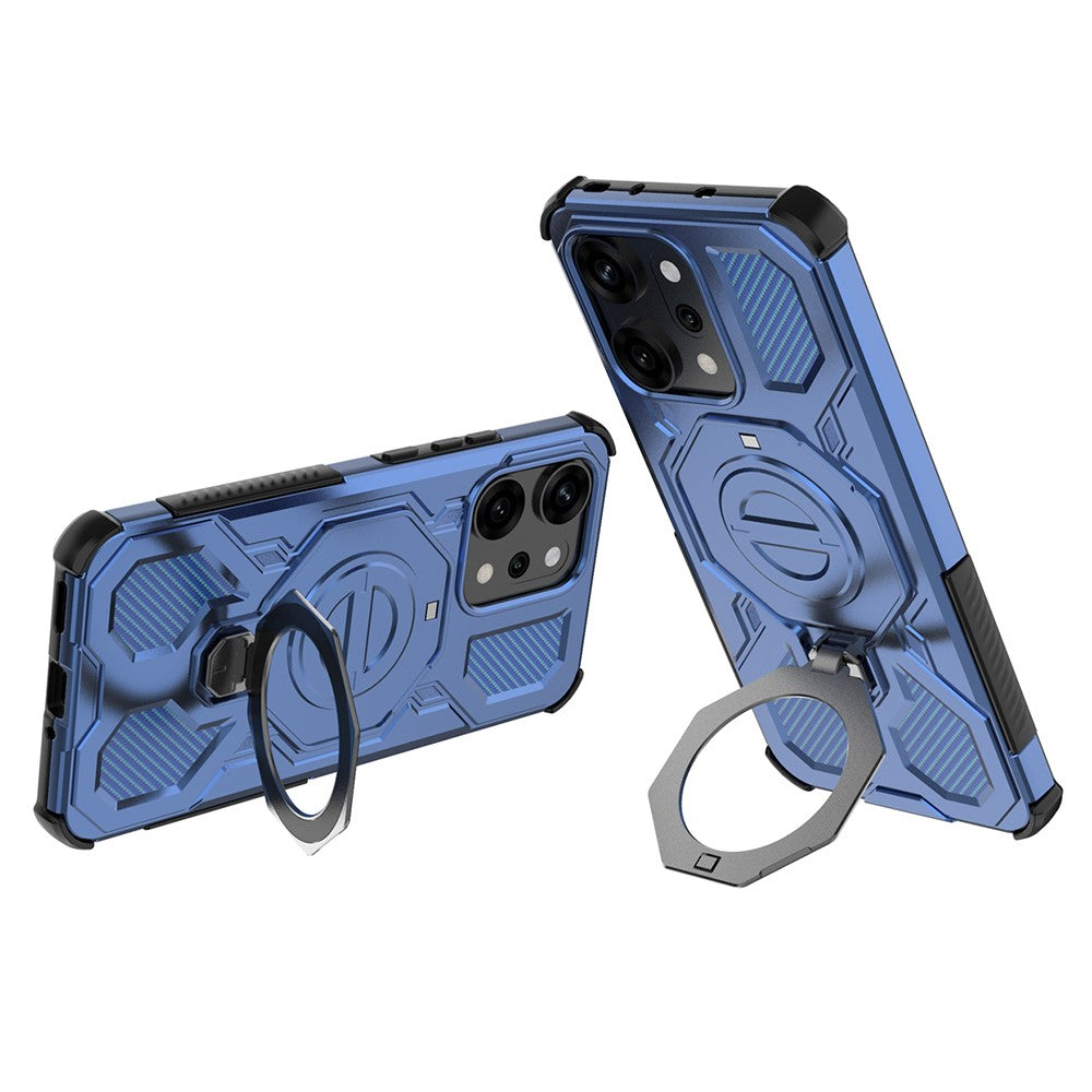For Oppo Reno14 Pro 5G (Global) Magnetic Case Rotating Metal Kickstand PC + TPU Phone Back Cover - Dark Blue