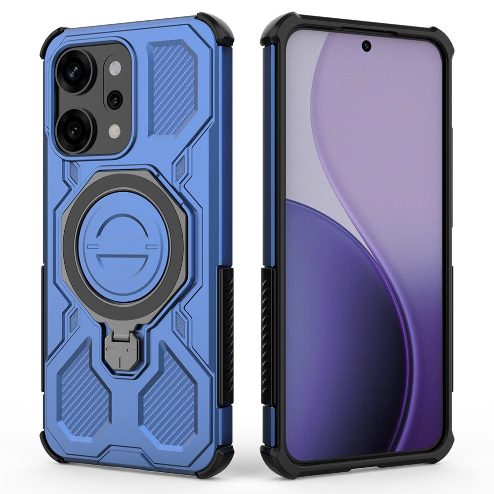 For Oppo Reno14 Pro 5G (Global) Magnetic Case Rotating Metal Kickstand PC + TPU Phone Back Cover - Dark Blue