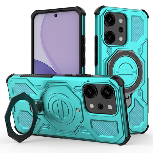 For Oppo Reno14 Pro 5G (Global) Magnetic Case Rotating Metal Kickstand PC + TPU Phone Back Cover - Baby Blue