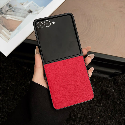 For Samsung Galaxy Z Flip7 5G Case Litchi Texture PU Leather + PC Foldable Phone Cover - Red