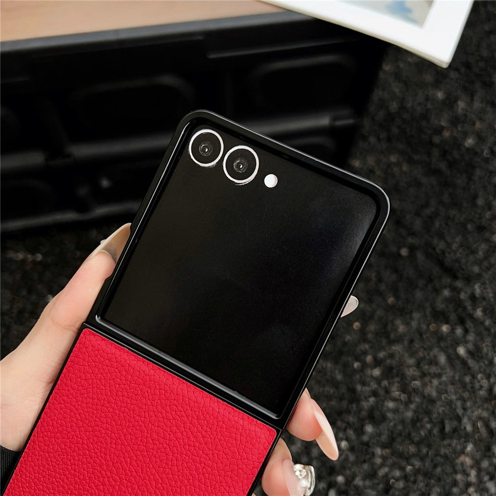 For Samsung Galaxy Z Flip7 5G Case Litchi Texture PU Leather + PC Foldable Phone Cover - Red