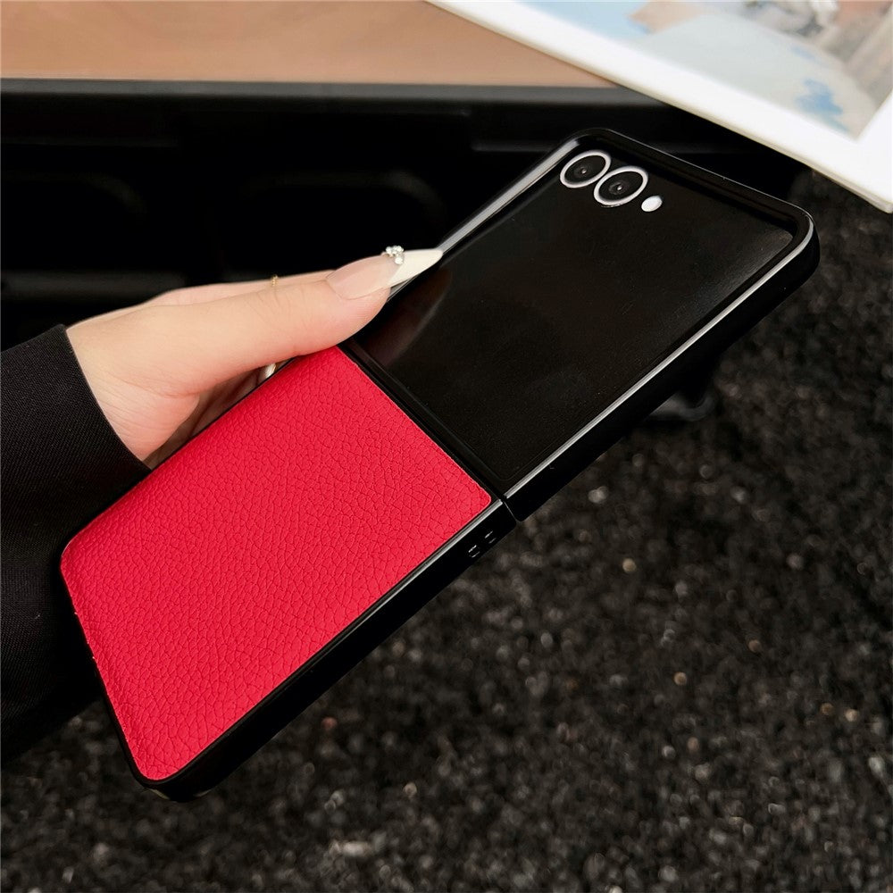 For Samsung Galaxy Z Flip7 5G Case Litchi Texture PU Leather + PC Foldable Phone Cover - White