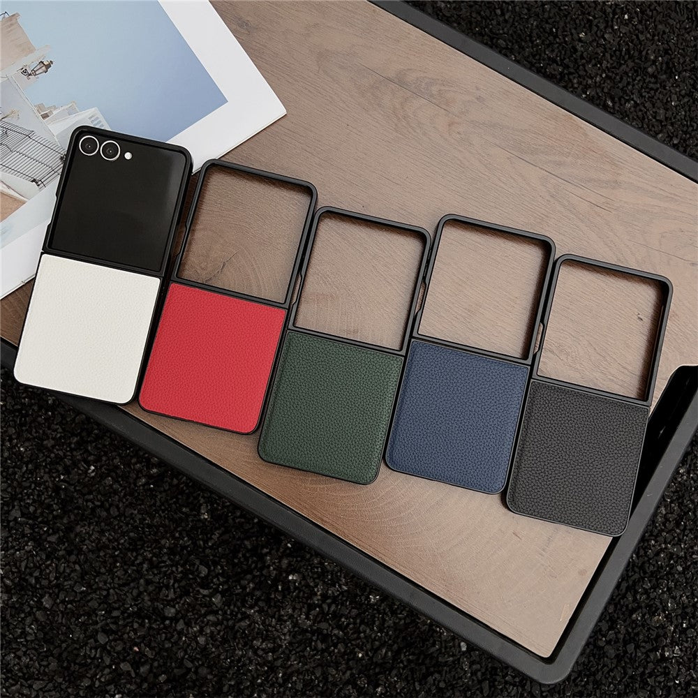 For Samsung Galaxy Z Flip7 5G Case Litchi Texture PU Leather + PC Foldable Phone Cover - White