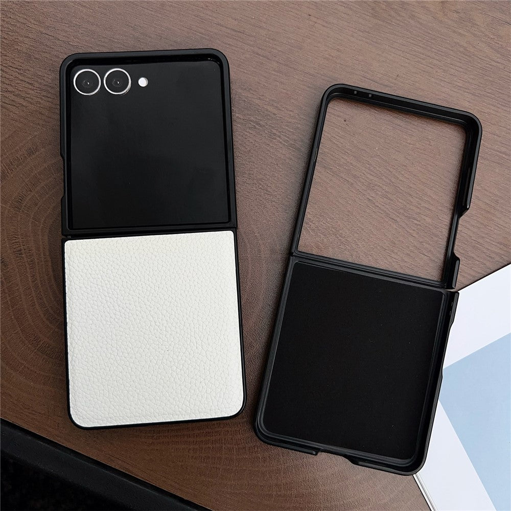 For Samsung Galaxy Z Flip7 5G Case Litchi Texture PU Leather + PC Foldable Phone Cover - Black