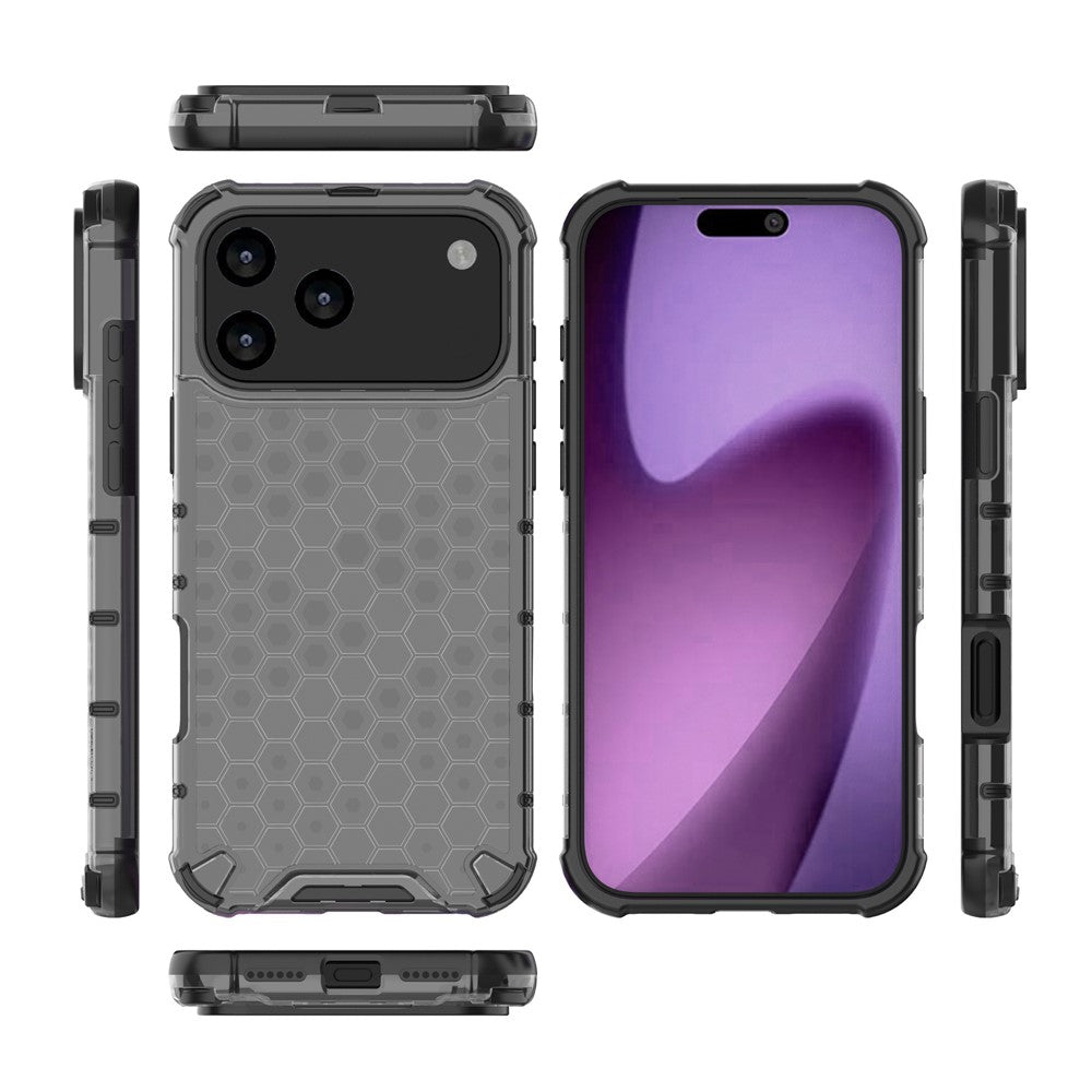 For iPhone 17 Pro Max Case Honeycomb Shape Shockproof PC + TPU Phone Cover - Black