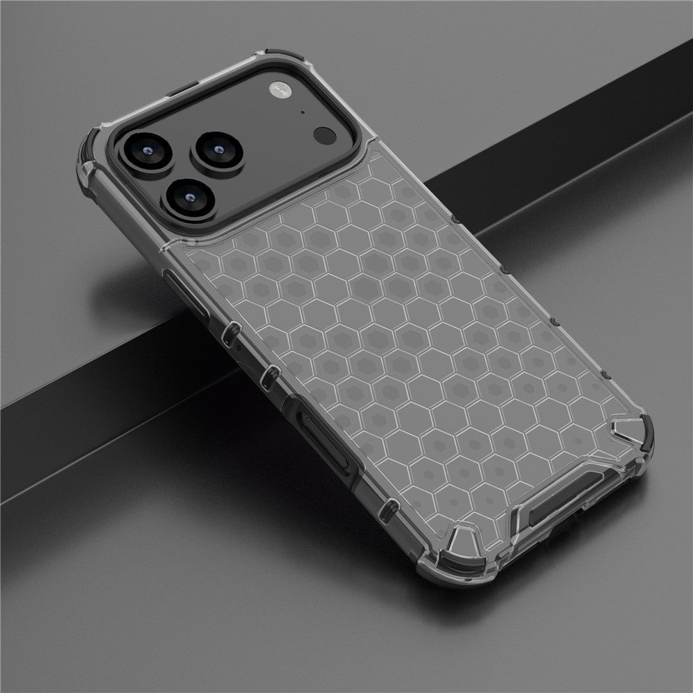 For iPhone 17 Pro Max Case Honeycomb Shape Shockproof PC + TPU Phone Cover - Black