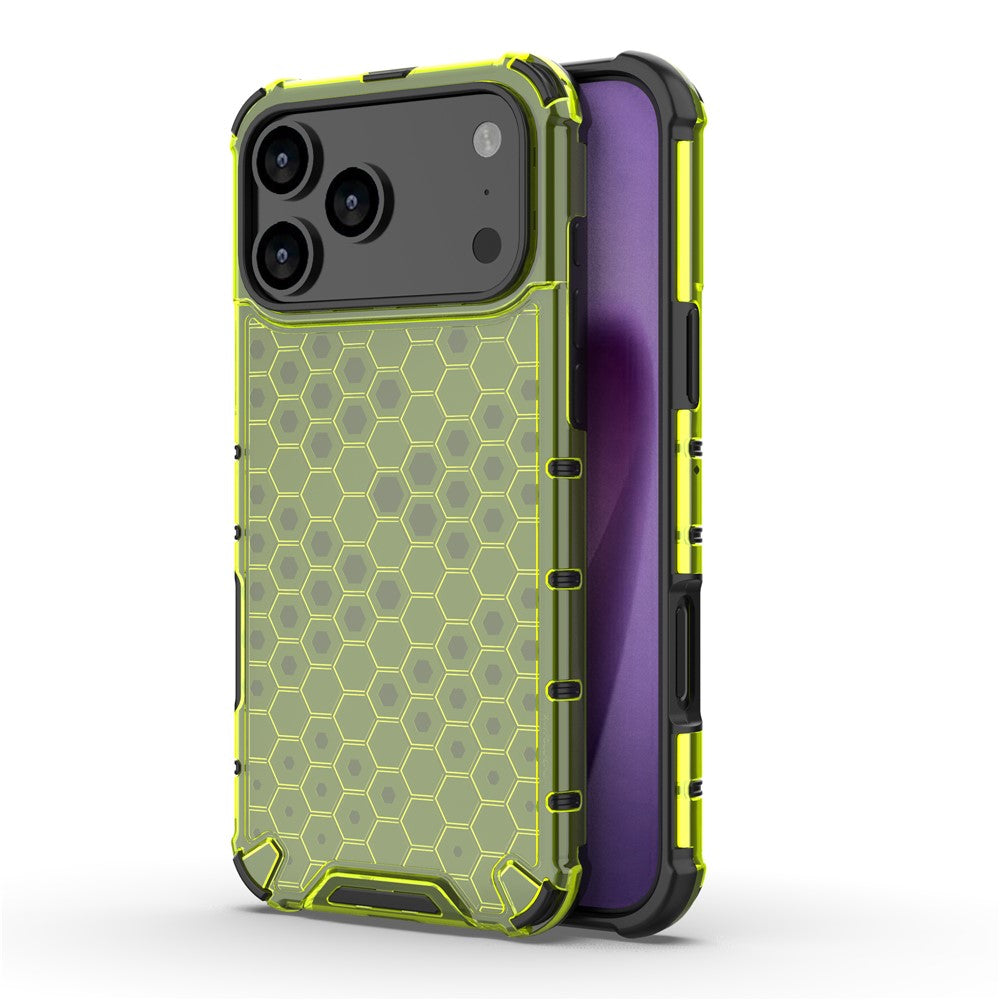 For iPhone 17 Pro Max Case Honeycomb Shape Shockproof PC + TPU Phone Cover - Green