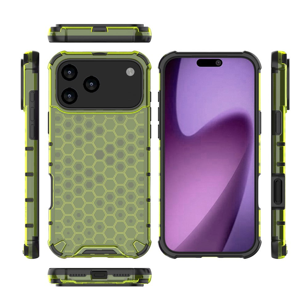 For iPhone 17 Pro Max Case Honeycomb Shape Shockproof PC + TPU Phone Cover - Green
