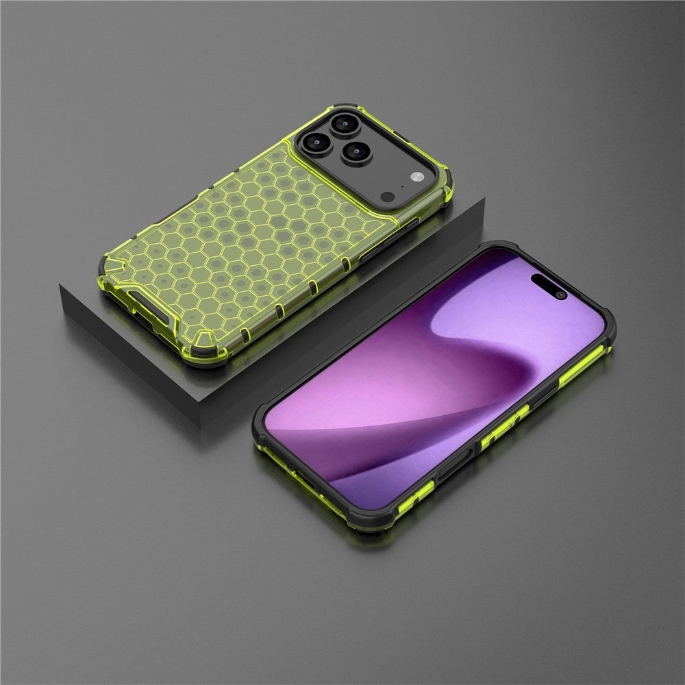 For iPhone 17 Pro Max Case Honeycomb Shape Shockproof PC + TPU Phone Cover - Green