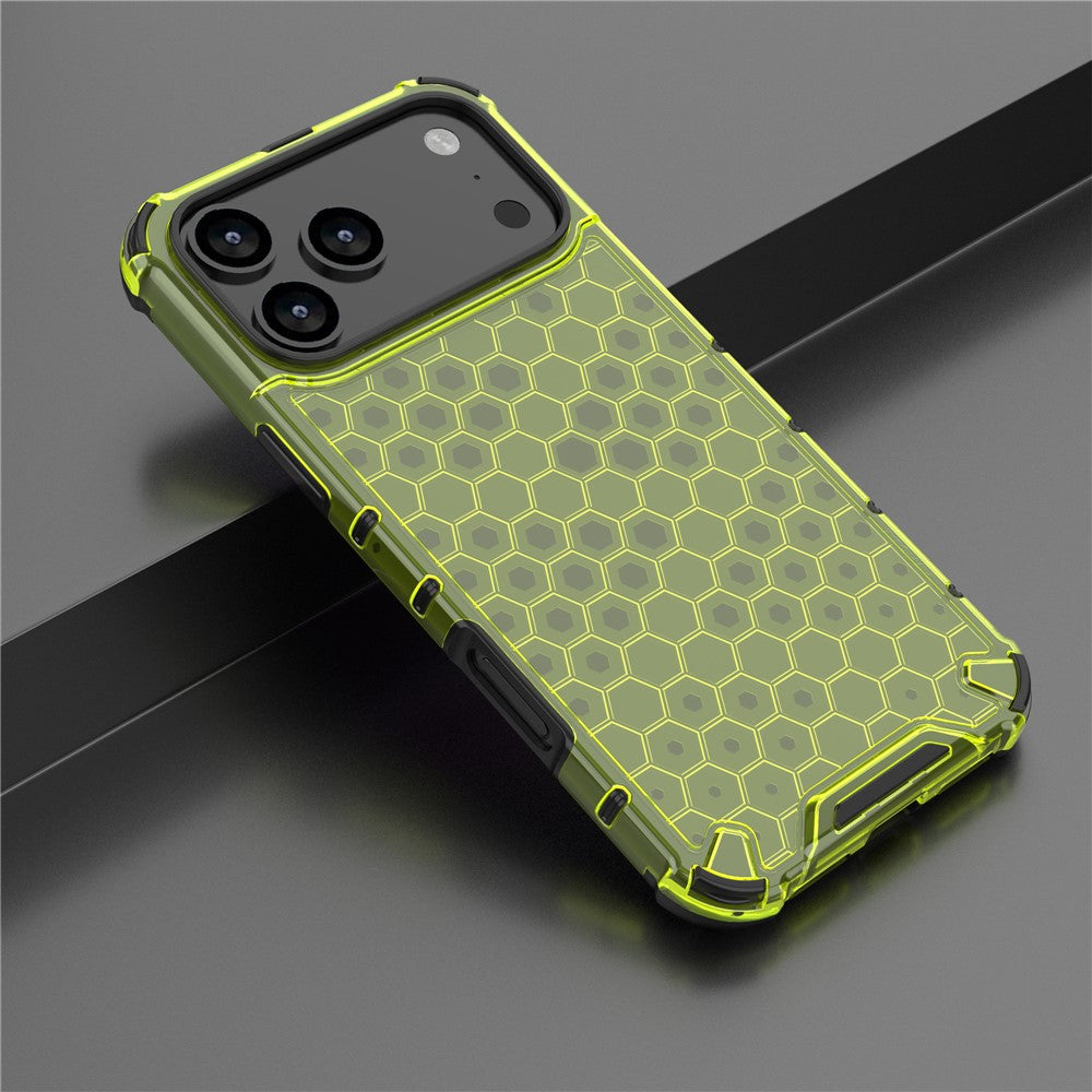 For iPhone 17 Pro Max Case Honeycomb Shape Shockproof PC + TPU Phone Cover - Green