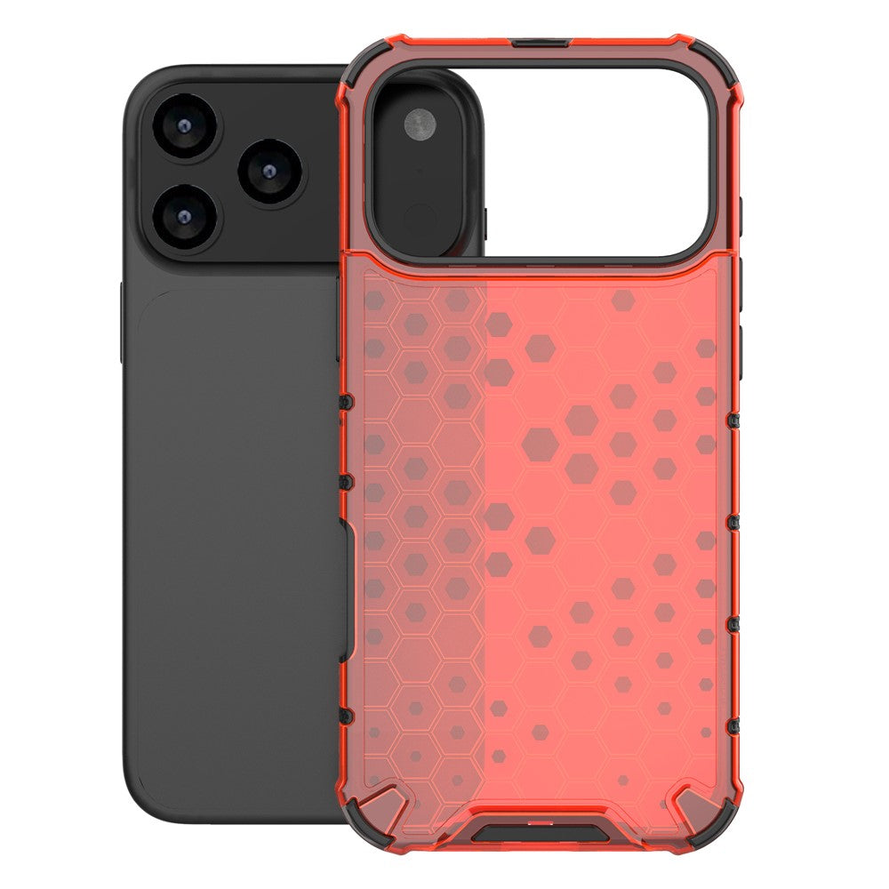 For iPhone 17 Pro Max Case Honeycomb Shape Shockproof PC + TPU Phone Cover - Red