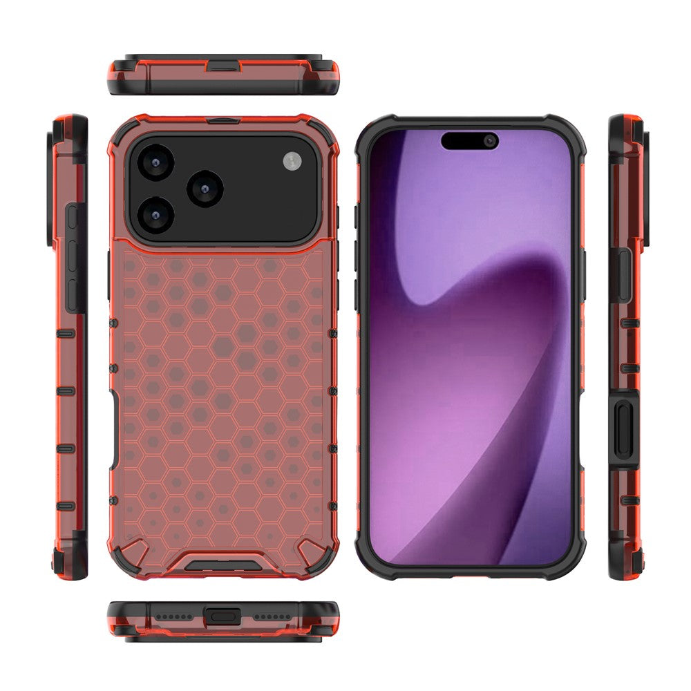 For iPhone 17 Pro Max Case Honeycomb Shape Shockproof PC + TPU Phone Cover - Red